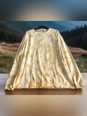 Weatherproof Vintage Men Unisex Yellow Tie-Dye LS Cotton Raglan Sweater Sz XL